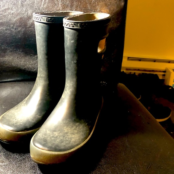 Bogs Skipper Solid Boys Black Gray Rubber Rain Boots Size 12 - Picture 1 of 12